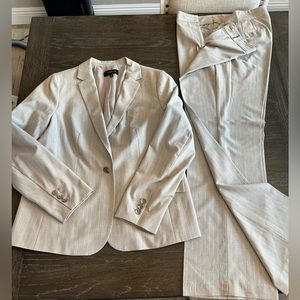 Talbots 12/14 summer weight suit beige/pink pin stripe.  Pants 14, Jacket 12